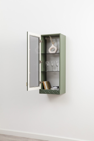 Гостиная Марион композиция 2 дымчатый зеленый K521, олива шагрень AG 1050 ПВХ, белый PE шагрень (собирается на любую сторону)