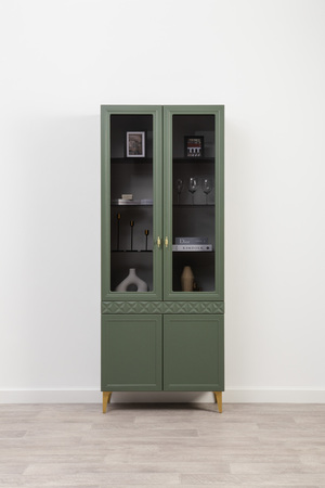 Гостиная Марион композиция 2 дымчатый зеленый K521, олива шагрень AG 1050 ПВХ, белый PE шагрень (собирается на любую сторону)