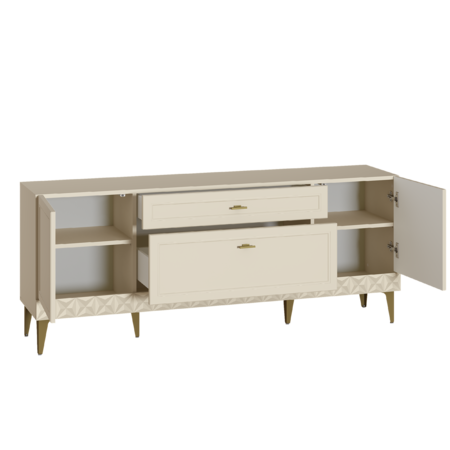 Гостиная Марион композиция 1 слоновая кость С341 PE, слоновая кость 6898 ПВХ, белый PE шагрень (собирается на любую сторону)